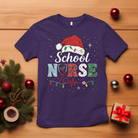Christmas School Nurse T Shirt Xmas Lights Red Santa Hat Crew Nurse - Wonder Print Shop
