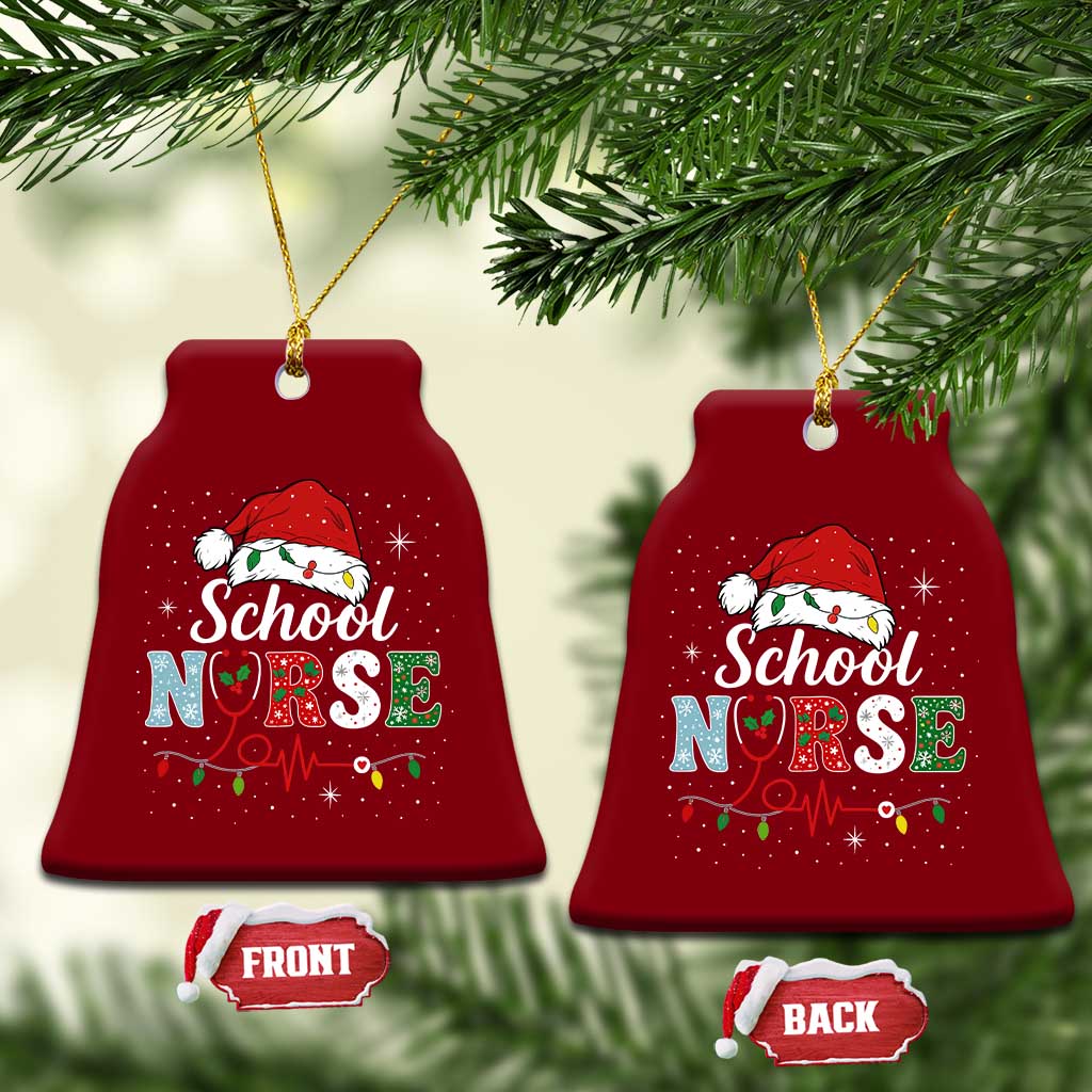 Christmas School Nurse Ceramic Ornament Xmas Lights Red Santa Hat Crew Nurse - Wonder Print Shop