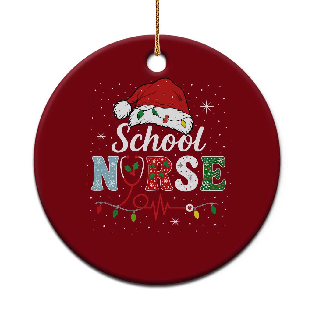 Christmas School Nurse Ceramic Ornament Xmas Lights Red Santa Hat Crew Nurse - Wonder Print Shop