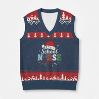 Xmas School Nurse V-Neck Knit Sweater Vest Xmas Lights Red Santa Hat Crew Nurse - Wonder Print Shop