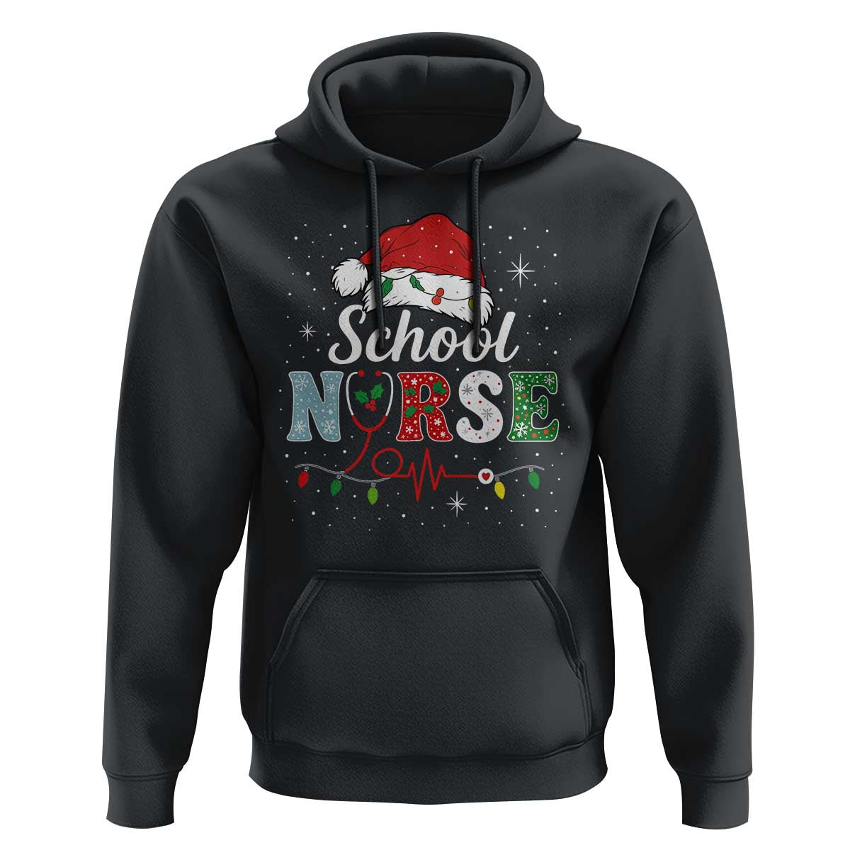 Christmas School Nurse Hoodie Xmas Lights Red Santa Hat Crew Nurse - Wonder Print Shop