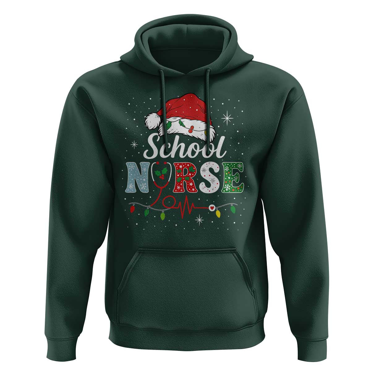 Christmas School Nurse Hoodie Xmas Lights Red Santa Hat Crew Nurse - Wonder Print Shop