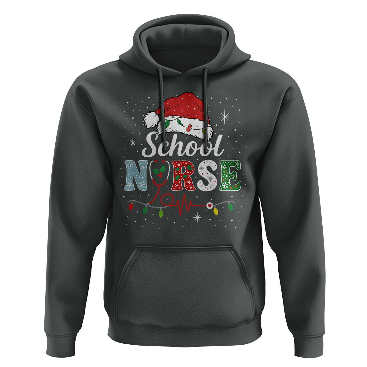 Christmas School Nurse Hoodie Xmas Lights Red Santa Hat Crew Nurse - Wonder Print Shop