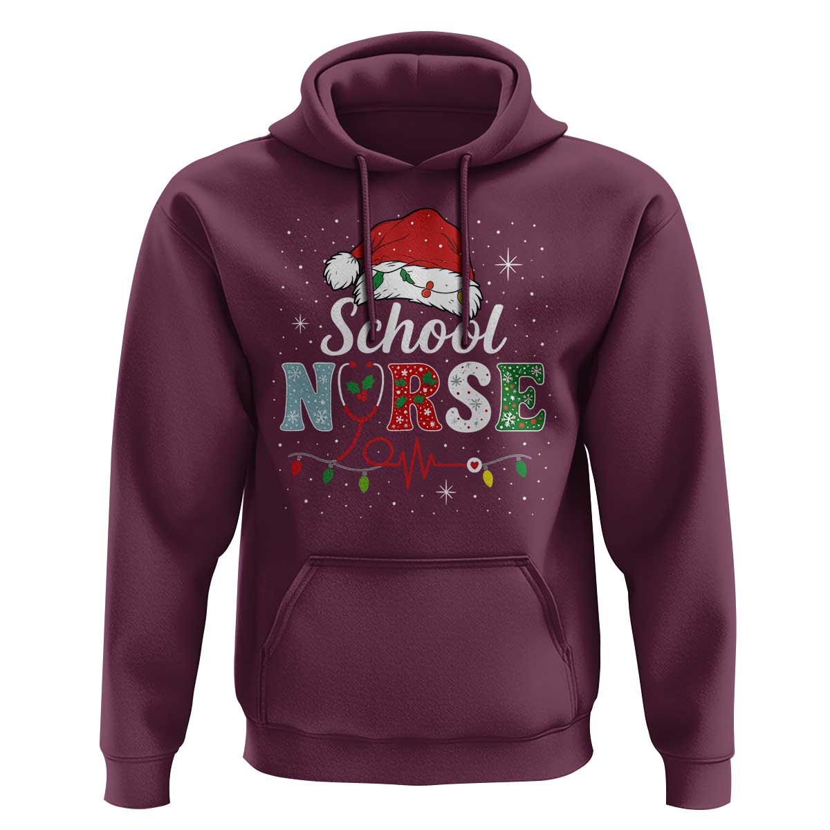 Christmas School Nurse Hoodie Xmas Lights Red Santa Hat Crew Nurse - Wonder Print Shop
