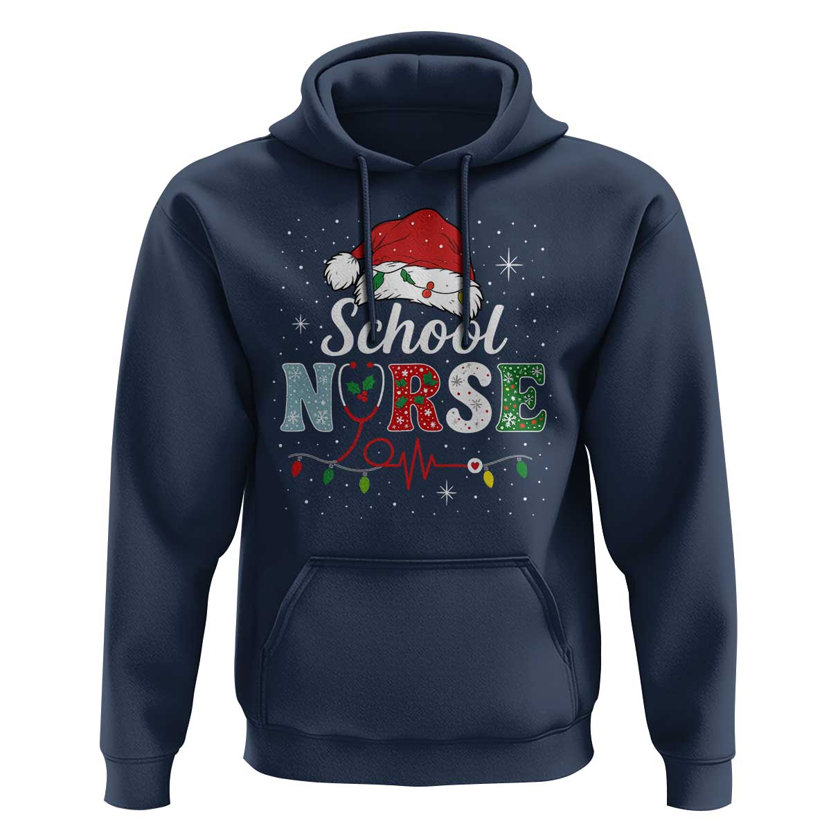 Christmas School Nurse Hoodie Xmas Lights Red Santa Hat Crew Nurse - Wonder Print Shop