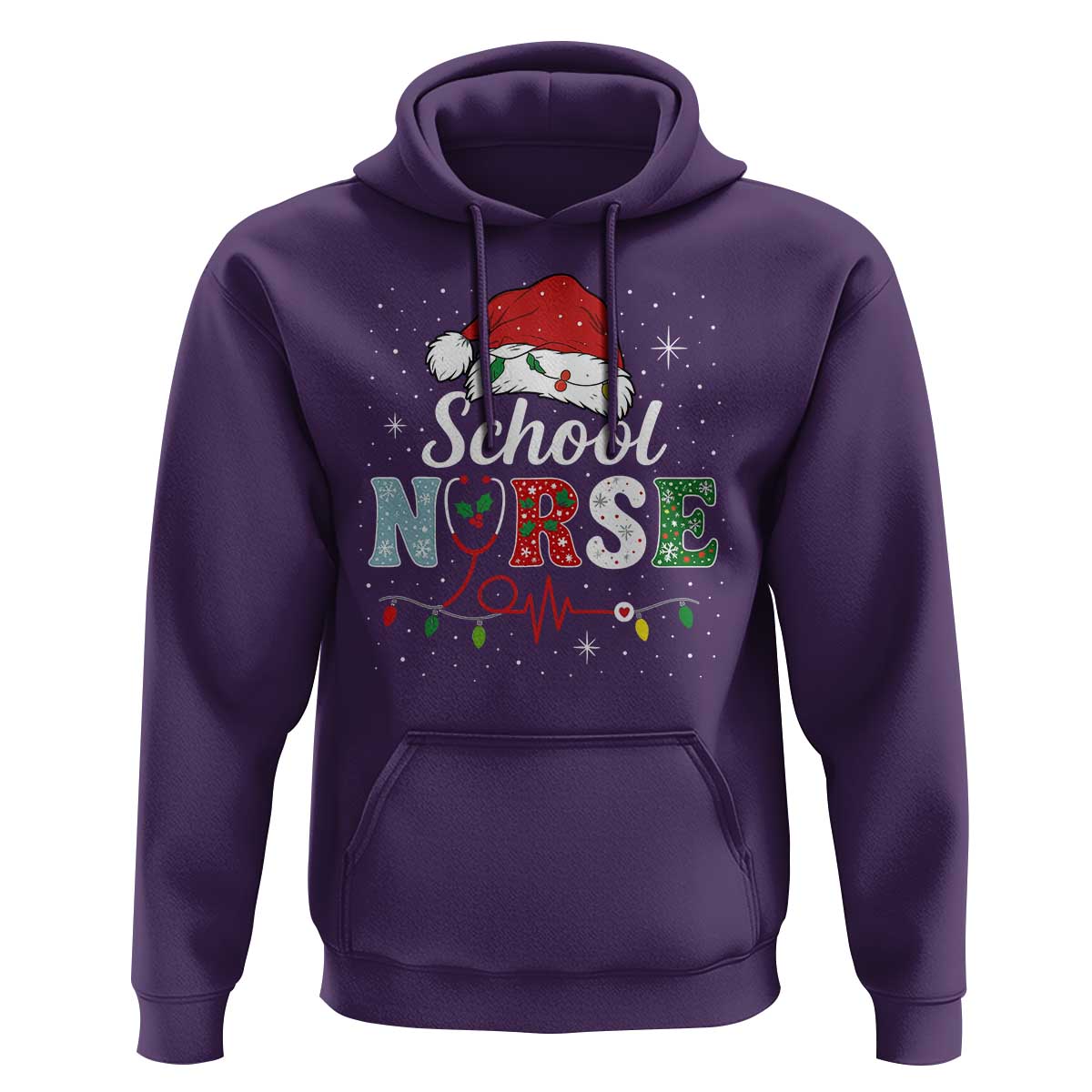 Christmas School Nurse Hoodie Xmas Lights Red Santa Hat Crew Nurse - Wonder Print Shop
