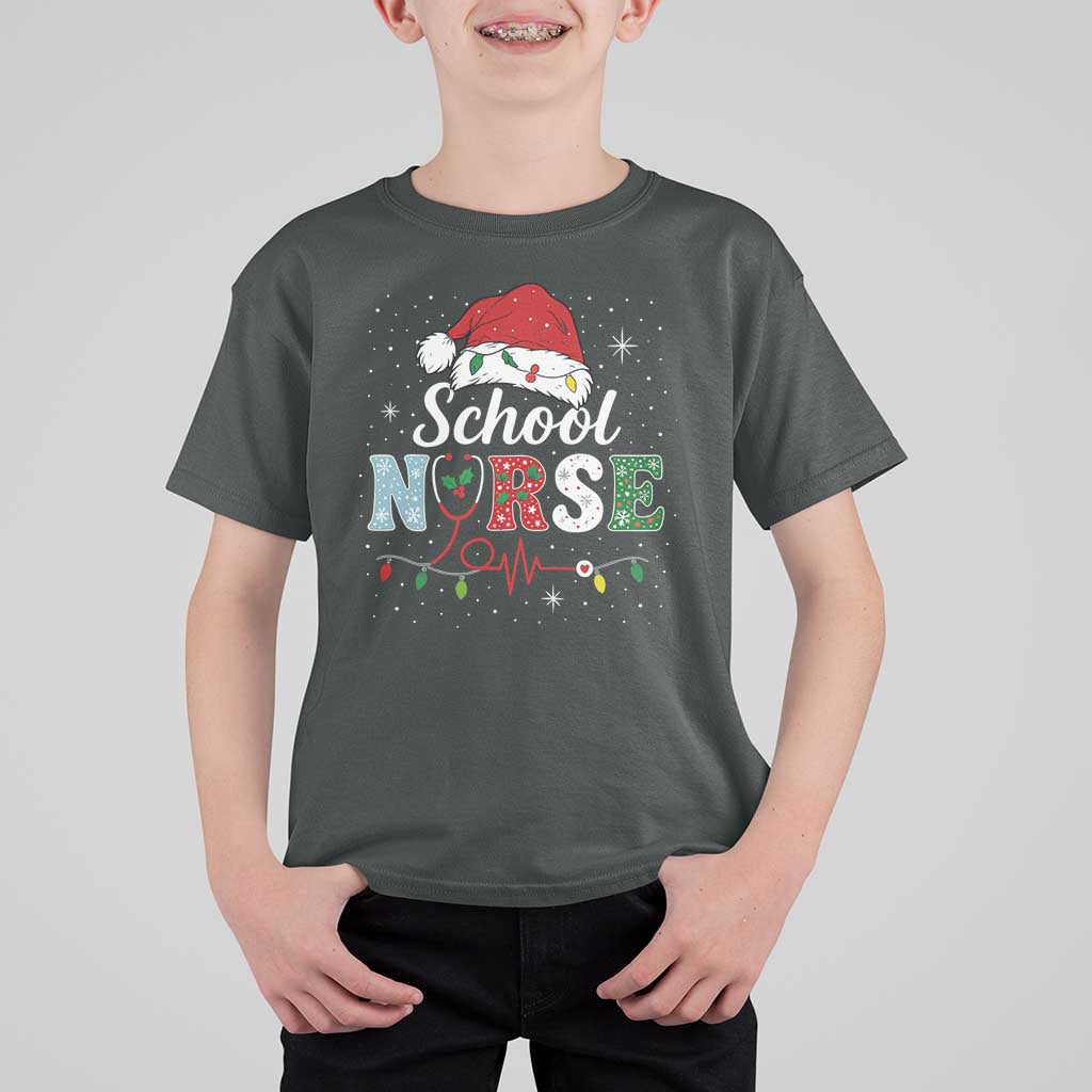 Christmas School Nurse T Shirt For Kid Xmas Lights Red Santa Hat Crew Nurse - Wonder Print Shop