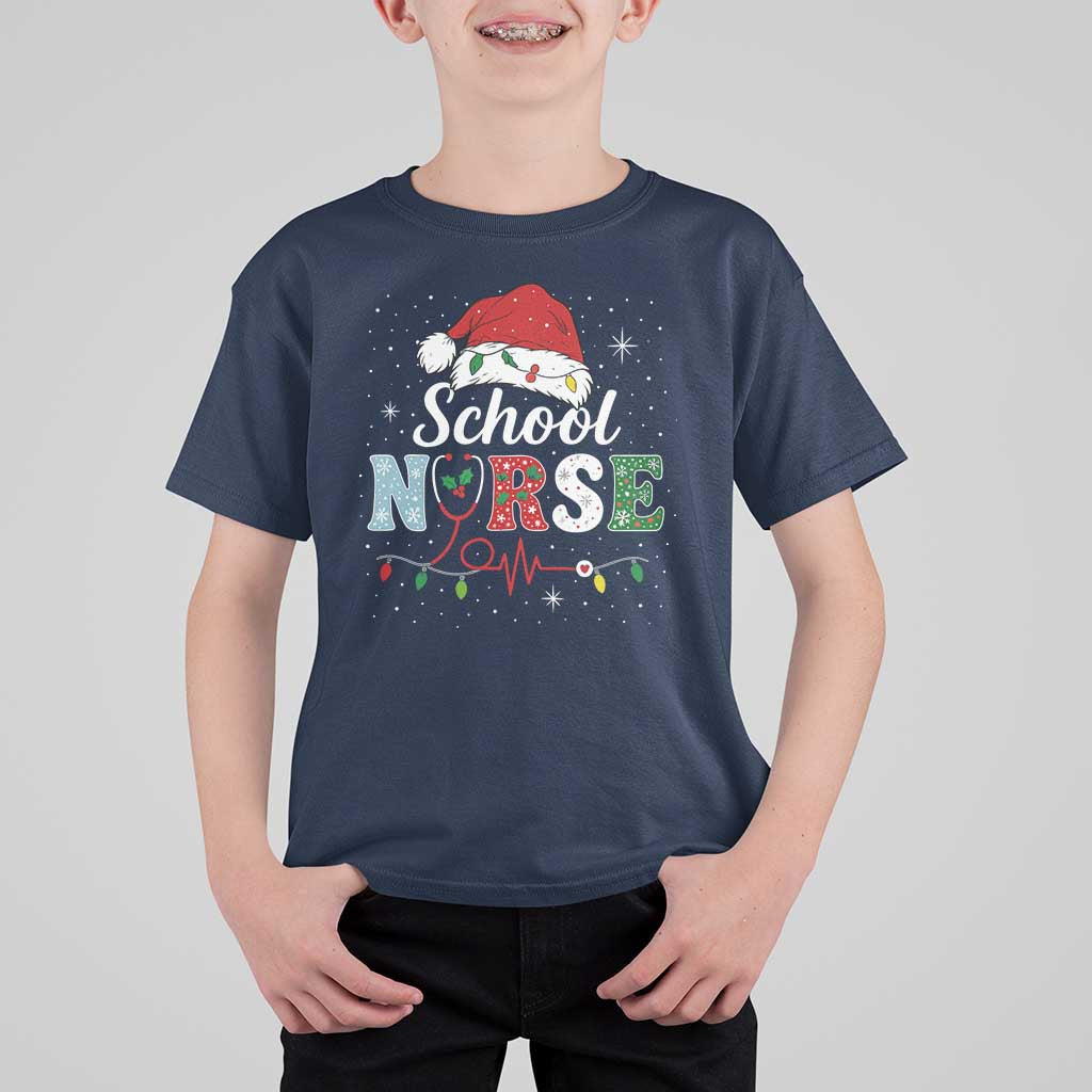 Christmas School Nurse T Shirt For Kid Xmas Lights Red Santa Hat Crew Nurse - Wonder Print Shop