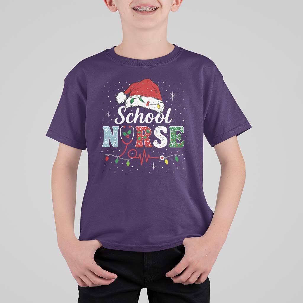 Christmas School Nurse T Shirt For Kid Xmas Lights Red Santa Hat Crew Nurse - Wonder Print Shop
