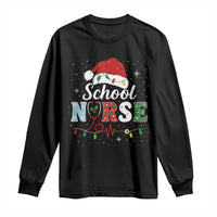 Christmas School Nurse Long Sleeve Shirt Xmas Lights Red Santa Hat Crew Nurse - Wonder Print Shop