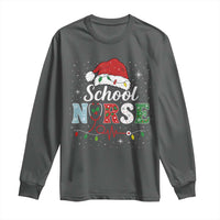 Christmas School Nurse Long Sleeve Shirt Xmas Lights Red Santa Hat Crew Nurse - Wonder Print Shop