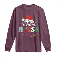 Christmas School Nurse Long Sleeve Shirt Xmas Lights Red Santa Hat Crew Nurse - Wonder Print Shop