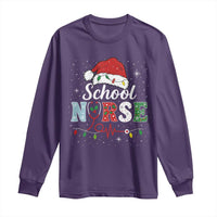Christmas School Nurse Long Sleeve Shirt Xmas Lights Red Santa Hat Crew Nurse - Wonder Print Shop