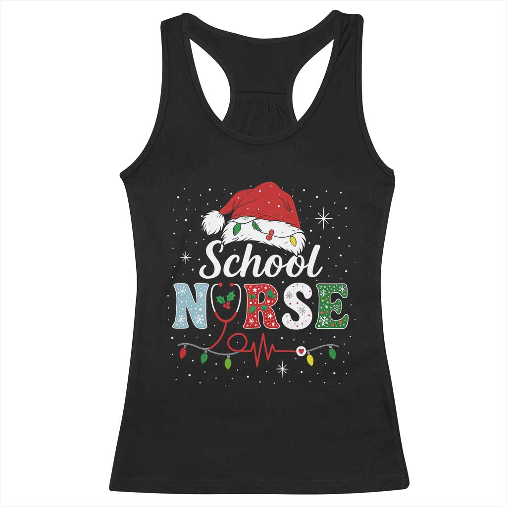 Christmas School Nurse Racerback Tank Top Xmas Lights Red Santa Hat Crew Nurse - Wonder Print Shop