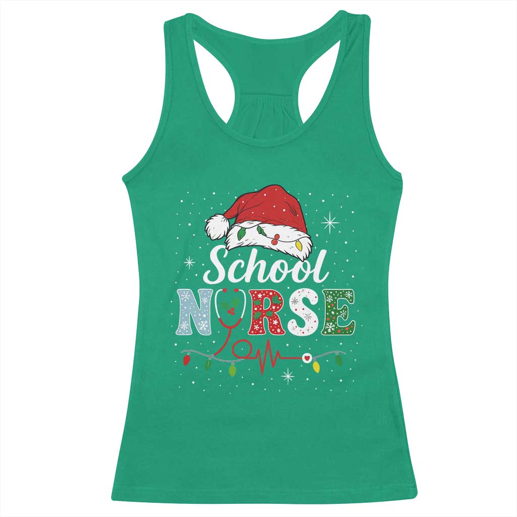 Christmas School Nurse Racerback Tank Top Xmas Lights Red Santa Hat Crew Nurse - Wonder Print Shop