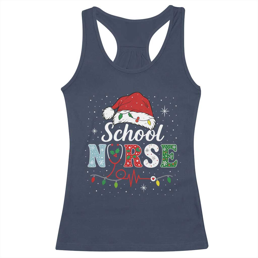 Christmas School Nurse Racerback Tank Top Xmas Lights Red Santa Hat Crew Nurse - Wonder Print Shop