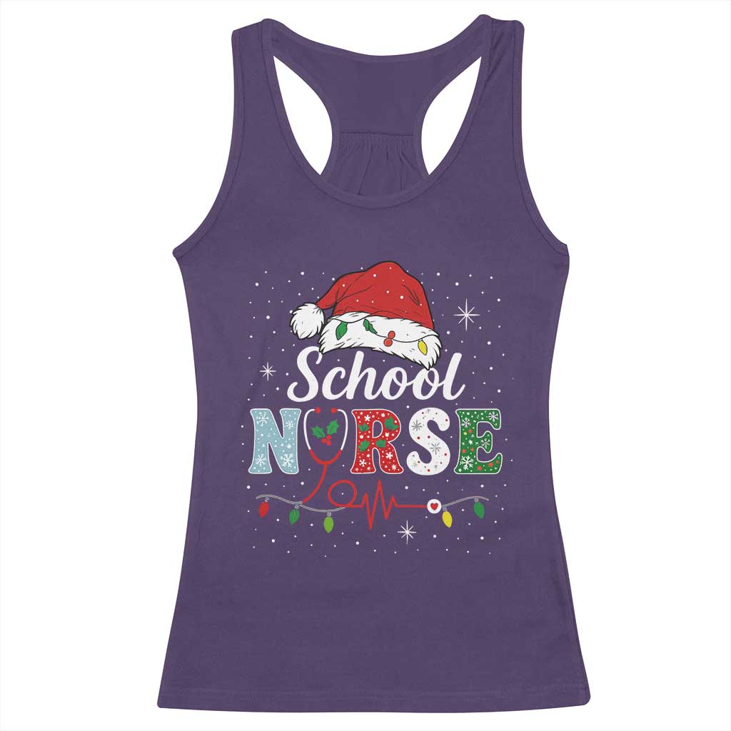 Christmas School Nurse Racerback Tank Top Xmas Lights Red Santa Hat Crew Nurse - Wonder Print Shop
