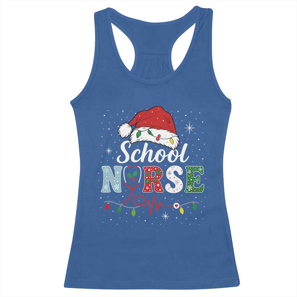 Christmas School Nurse Racerback Tank Top Xmas Lights Red Santa Hat Crew Nurse - Wonder Print Shop