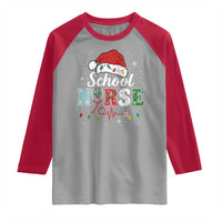 Christmas School Nurse Raglan Shirt Xmas Lights Red Santa Hat Crew Nurse - Wonder Print Shop