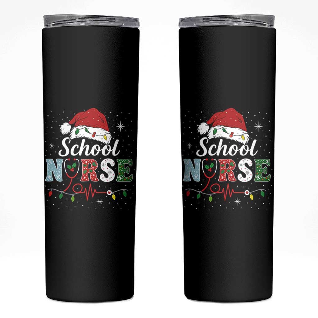 Christmas School Nurse Skinny Tumbler Xmas Lights Red Santa Hat Crew Nurse - Wonder Print Shop