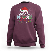 Christmas School Nurse Sweatshirt Xmas Lights Red Santa Hat Crew Nurse - Wonder Print Shop