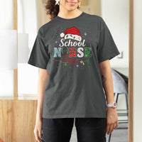 Christmas School Nurse T Shirt For Women Xmas Lights Red Santa Hat Crew Nurse - Wonder Print Shop