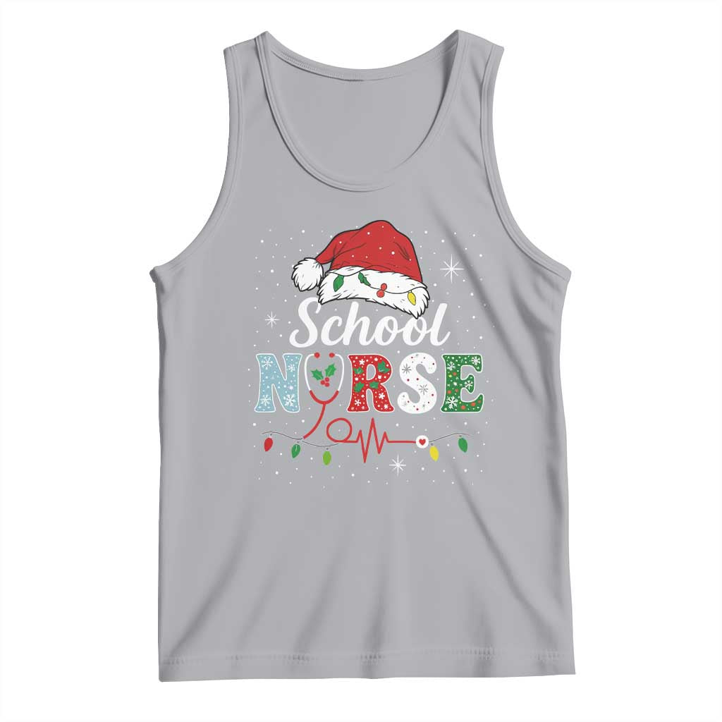 Christmas School Nurse Tank Top Xmas Lights Red Santa Hat Crew Nurse - Wonder Print Shop