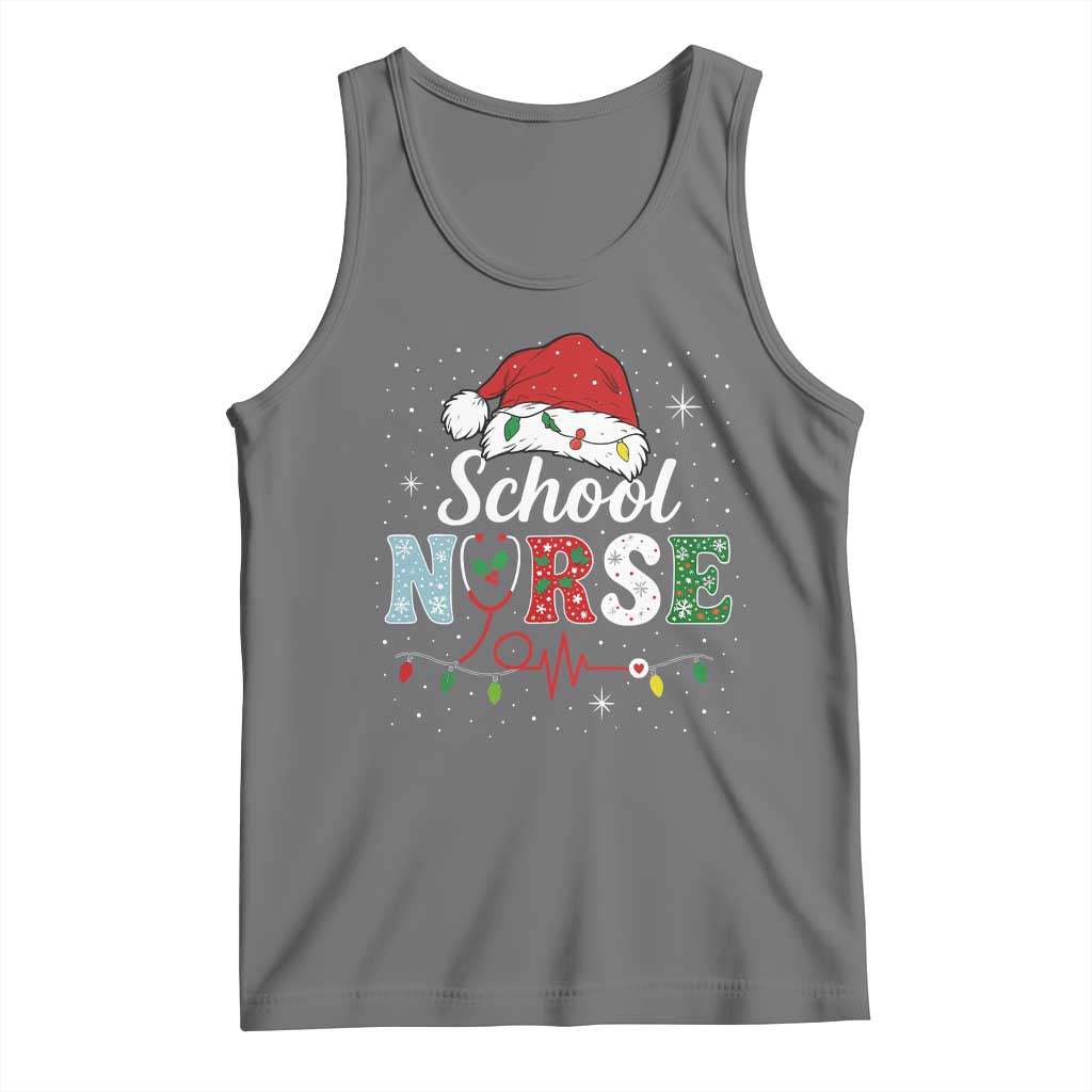 Christmas School Nurse Tank Top Xmas Lights Red Santa Hat Crew Nurse - Wonder Print Shop