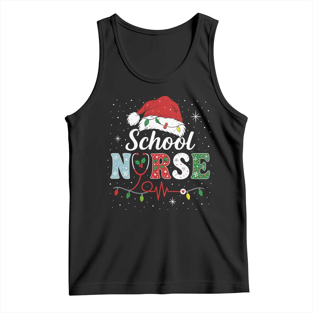 Christmas School Nurse Tank Top Xmas Lights Red Santa Hat Crew Nurse - Wonder Print Shop