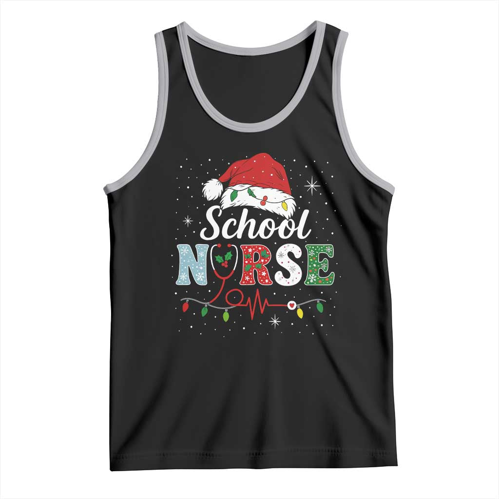 Christmas School Nurse Tank Top Xmas Lights Red Santa Hat Crew Nurse - Wonder Print Shop