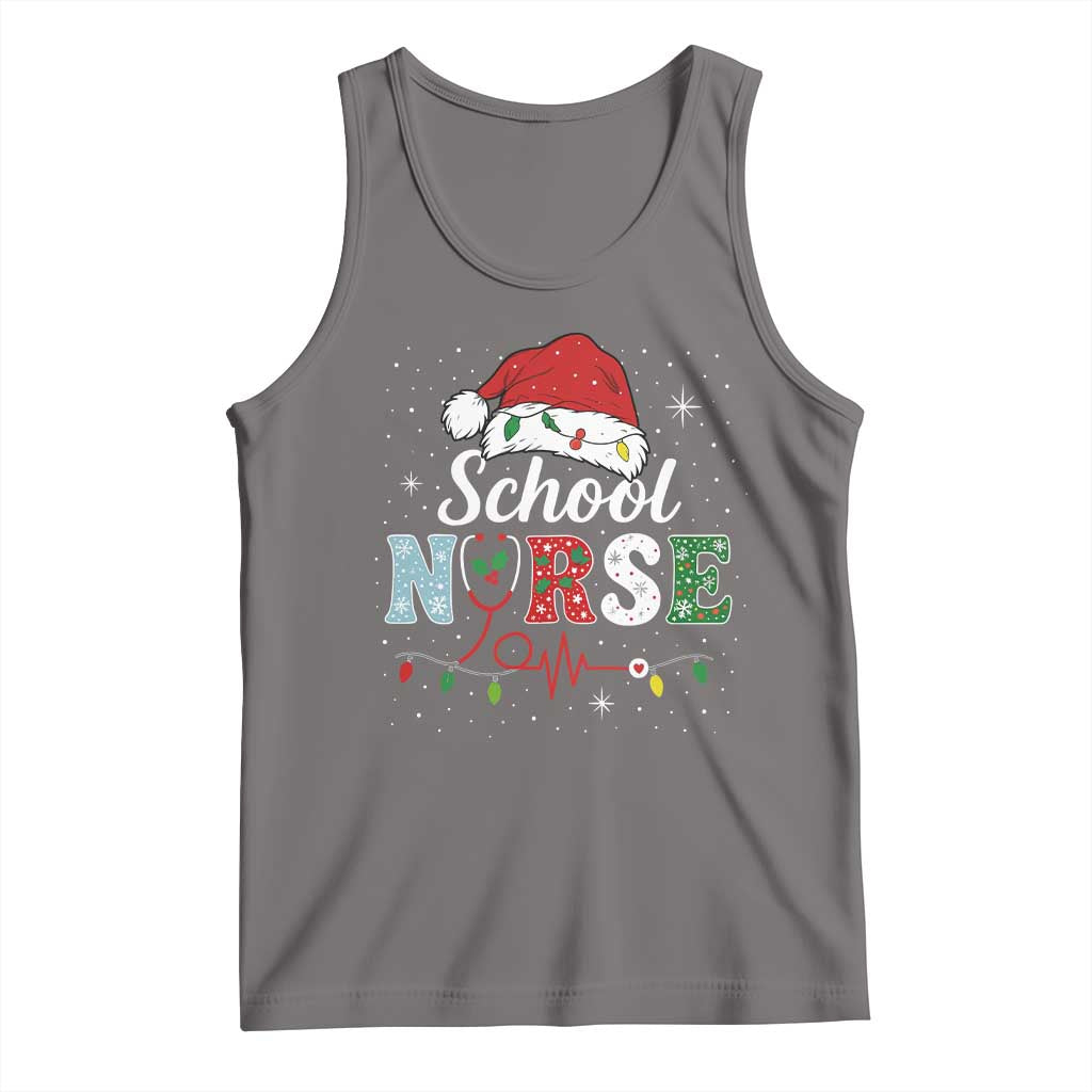 Christmas School Nurse Tank Top Xmas Lights Red Santa Hat Crew Nurse - Wonder Print Shop
