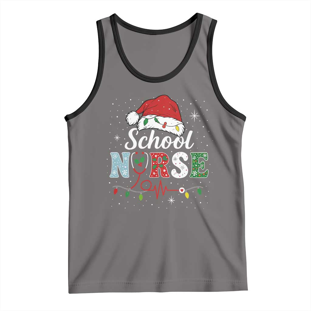 Christmas School Nurse Tank Top Xmas Lights Red Santa Hat Crew Nurse - Wonder Print Shop