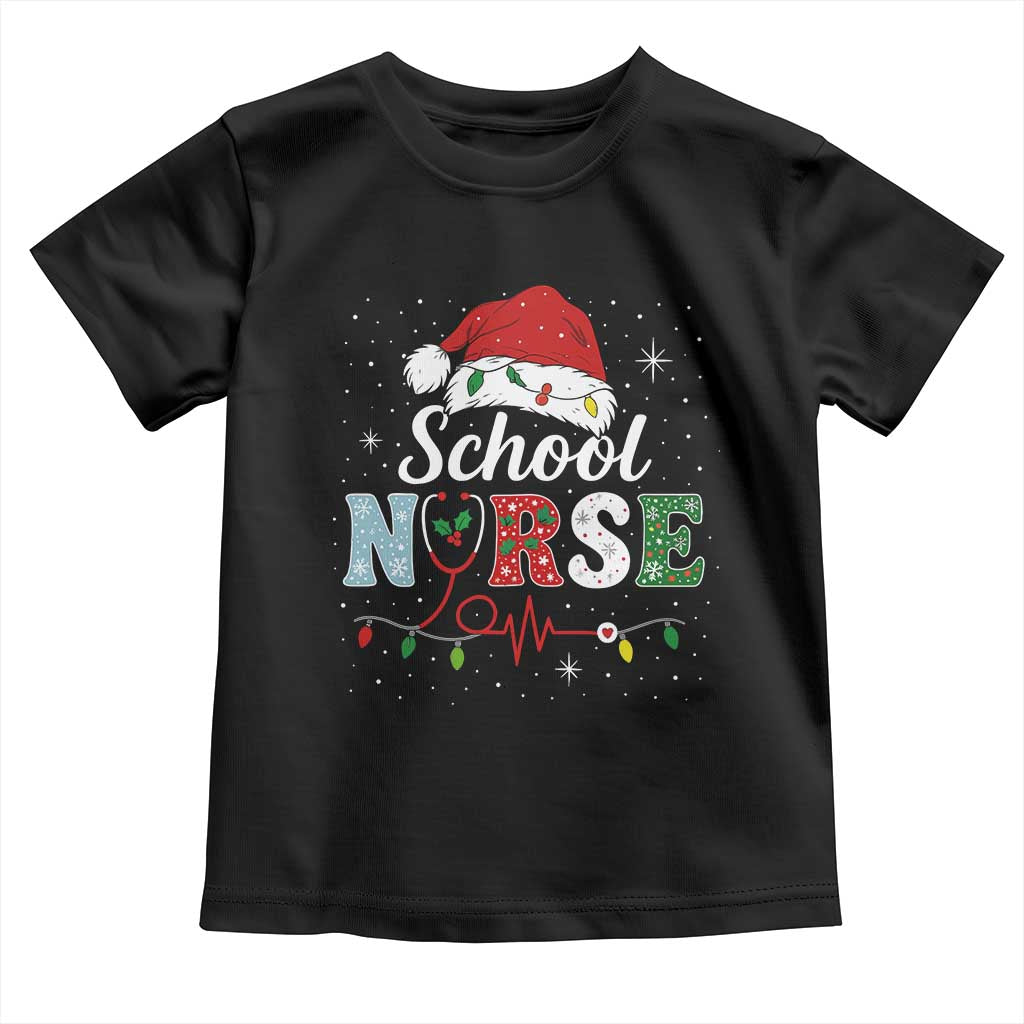 Christmas School Nurse Toddler T Shirt Xmas Lights Red Santa Hat Crew Nurse - Wonder Print Shop