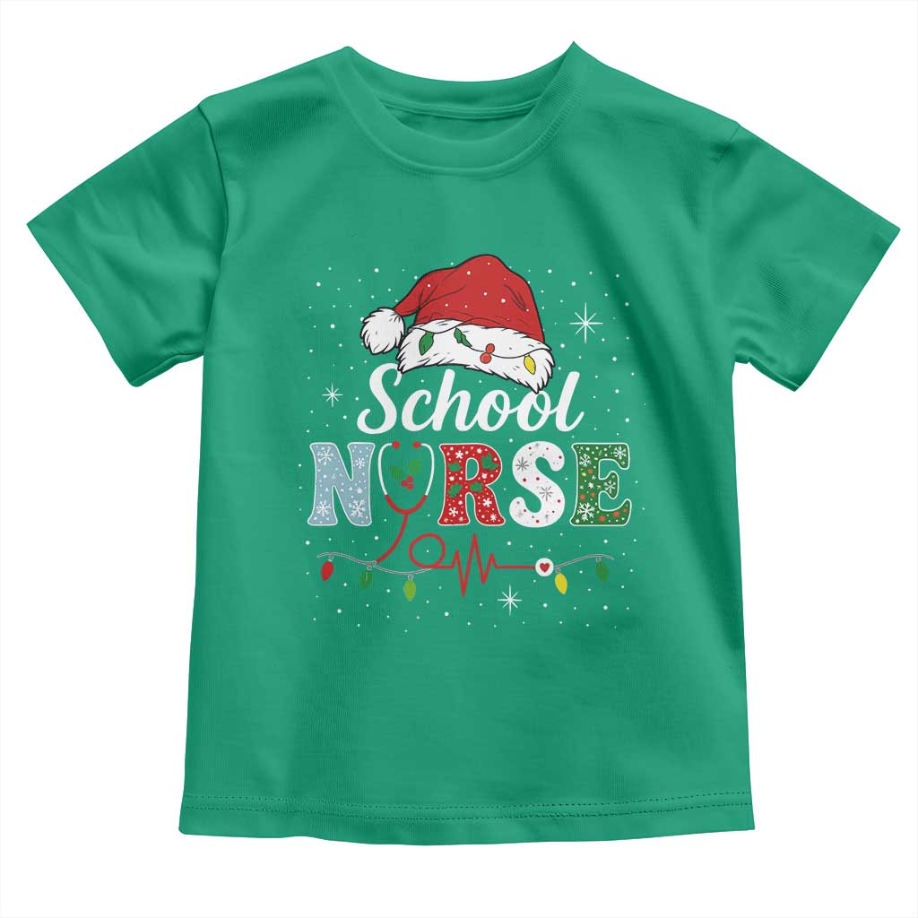 Christmas School Nurse Toddler T Shirt Xmas Lights Red Santa Hat Crew Nurse - Wonder Print Shop