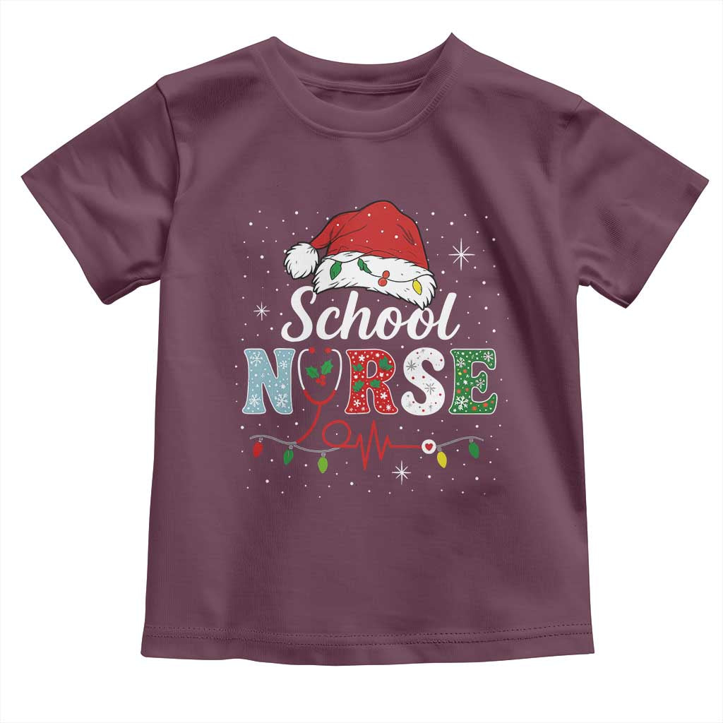 Christmas School Nurse Toddler T Shirt Xmas Lights Red Santa Hat Crew Nurse - Wonder Print Shop
