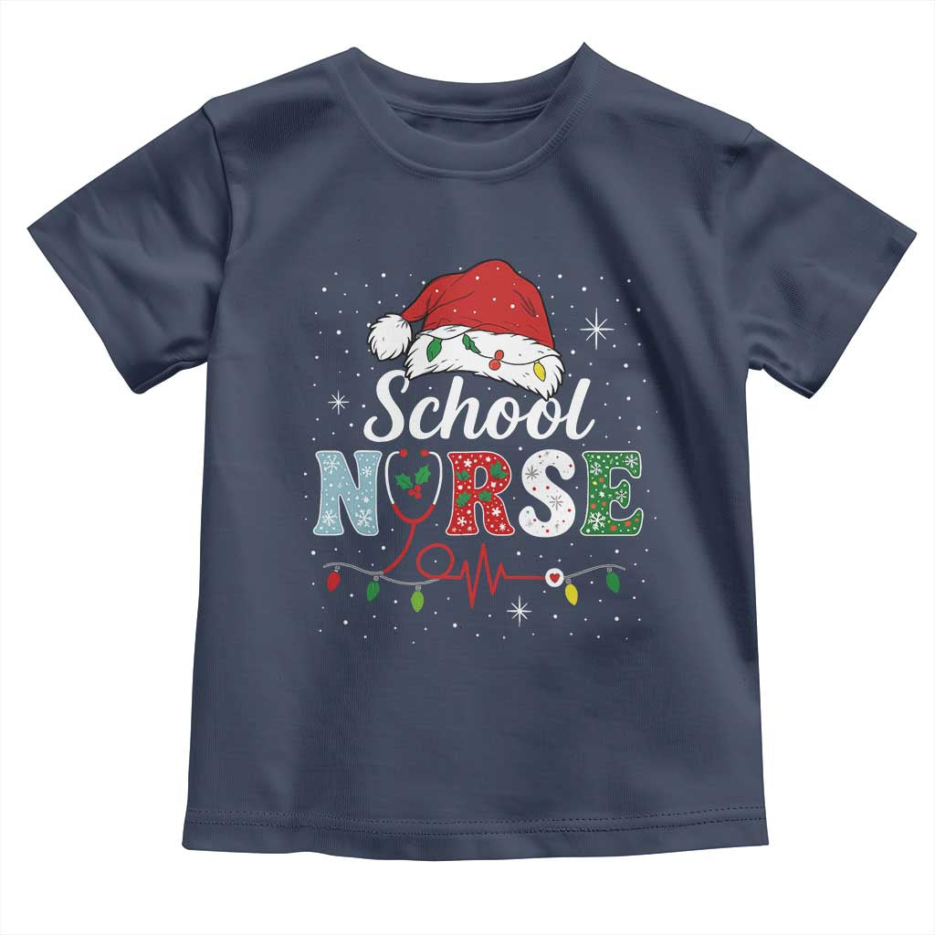 Christmas School Nurse Toddler T Shirt Xmas Lights Red Santa Hat Crew Nurse - Wonder Print Shop