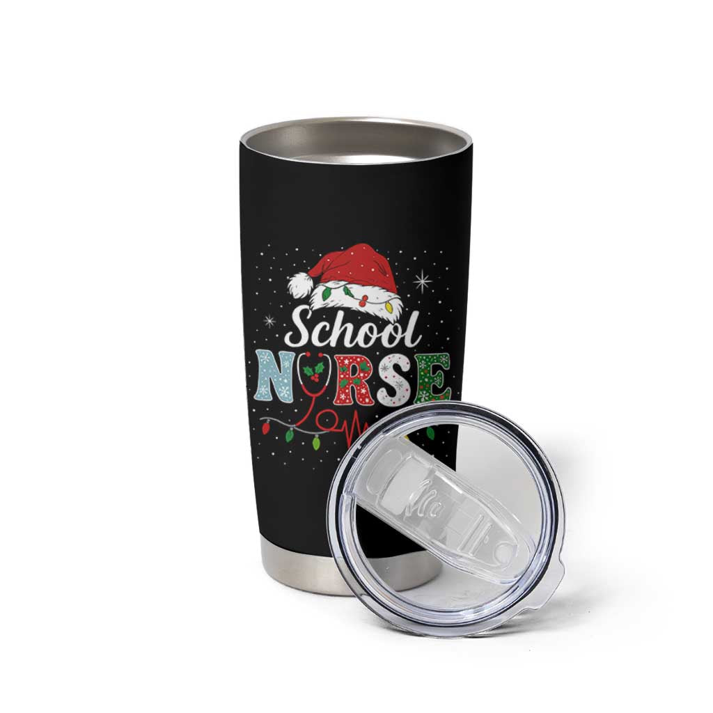 Christmas School Nurse Tumbler Cup Xmas Lights Red Santa Hat Crew Nurse - Wonder Print Shop
