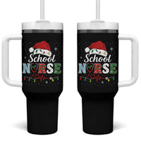 Christmas School Nurse Tumbler With Handle Xmas Lights Red Santa Hat Crew Nurse - Wonder Print Shop