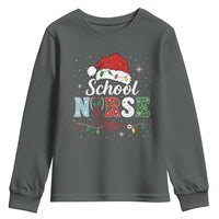 Christmas School Nurse Youth Sweatshirt Xmas Lights Red Santa Hat Crew Nurse - Wonder Print Shop