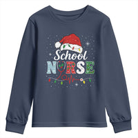 Christmas School Nurse Youth Sweatshirt Xmas Lights Red Santa Hat Crew Nurse - Wonder Print Shop