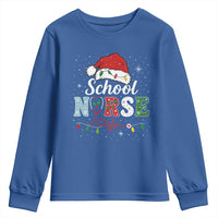 Christmas School Nurse Youth Sweatshirt Xmas Lights Red Santa Hat Crew Nurse - Wonder Print Shop
