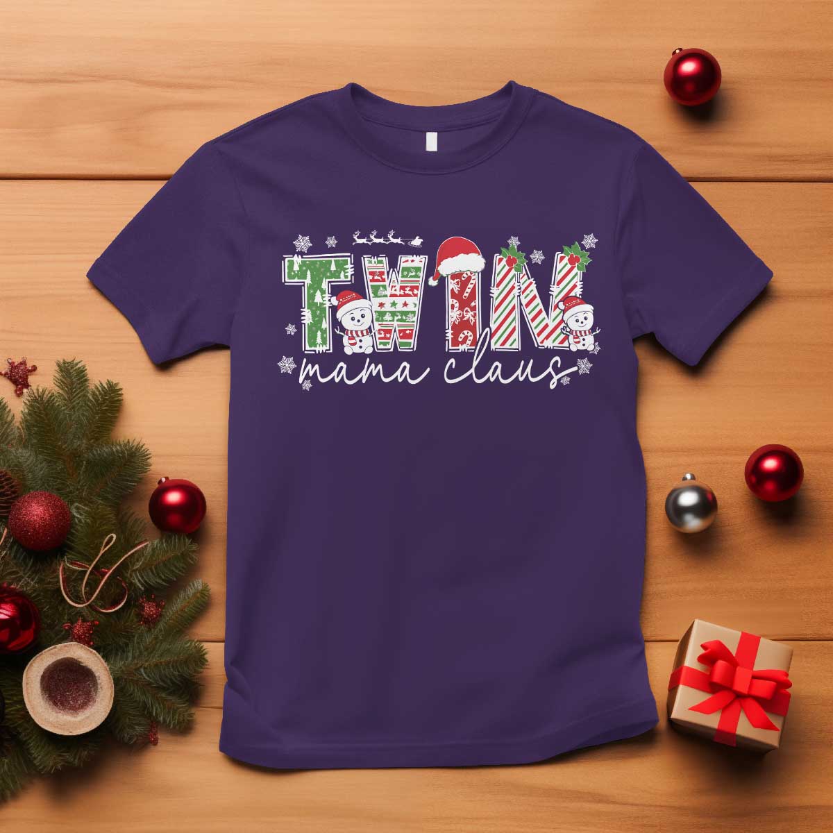 Christmas Twin Mama Claus T Shirt Pregnancy Announcement - Wonder Print Shop