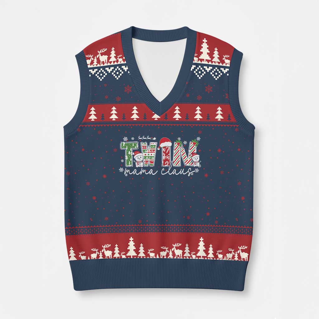 Christmas Twin Mama Claus V-Neck Knit Sweater Vest Pregnancy Announcement - Wonder Print Shop