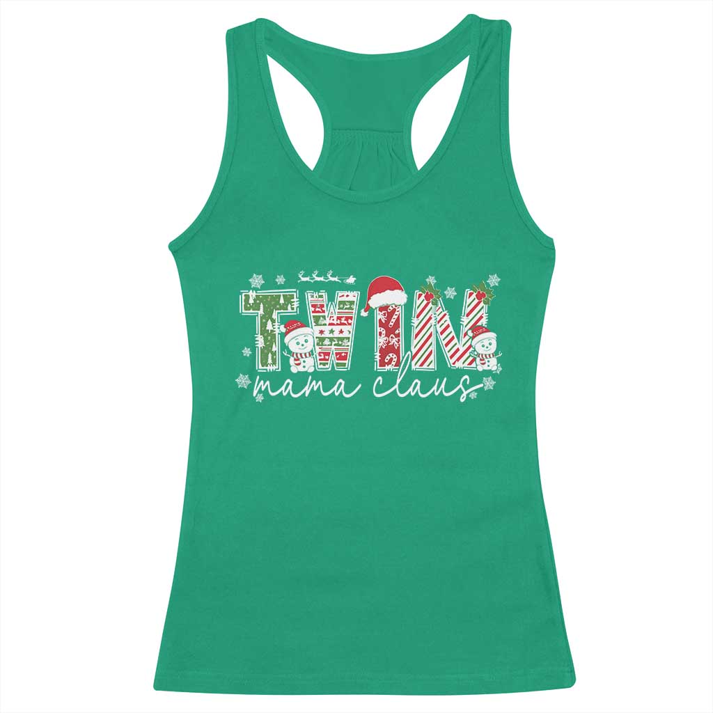 Christmas Twin Mama Claus Racerback Tank Top Pregnancy Announcement - Wonder Print Shop