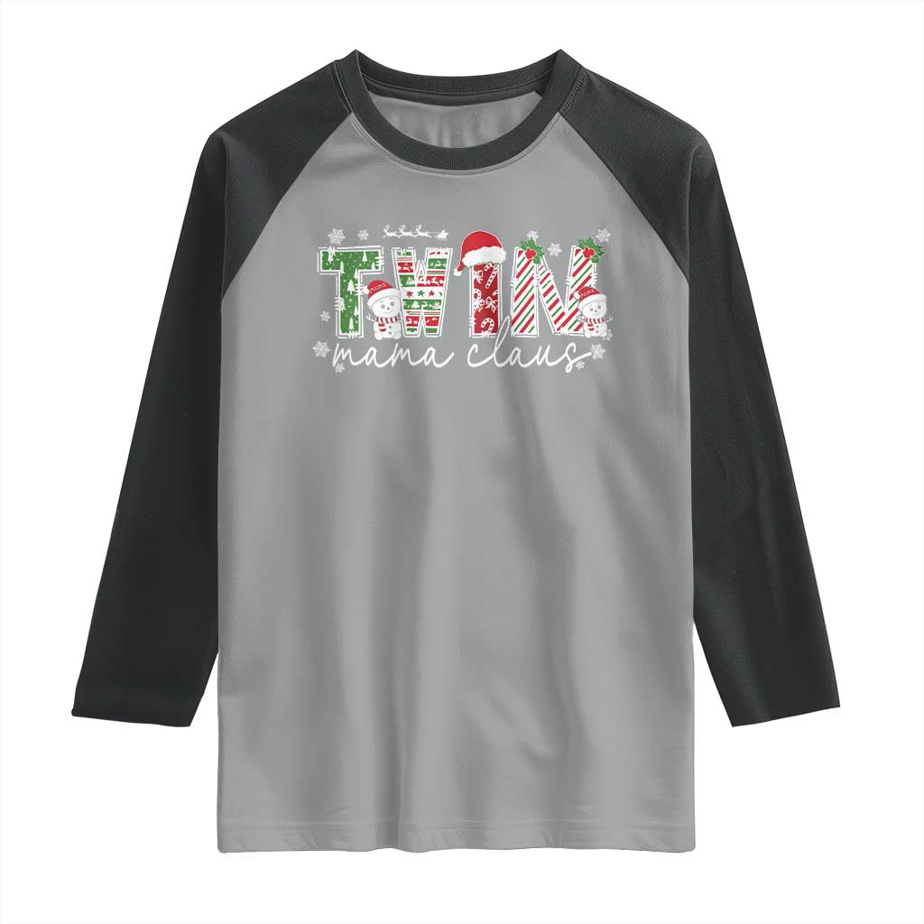 Christmas Twin Mama Claus Raglan Shirt Pregnancy Announcement - Wonder Print Shop
