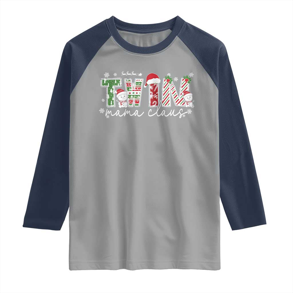 Christmas Twin Mama Claus Raglan Shirt Pregnancy Announcement - Wonder Print Shop