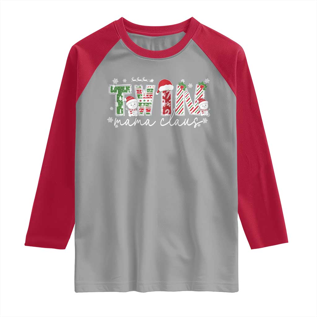Christmas Twin Mama Claus Raglan Shirt Pregnancy Announcement - Wonder Print Shop