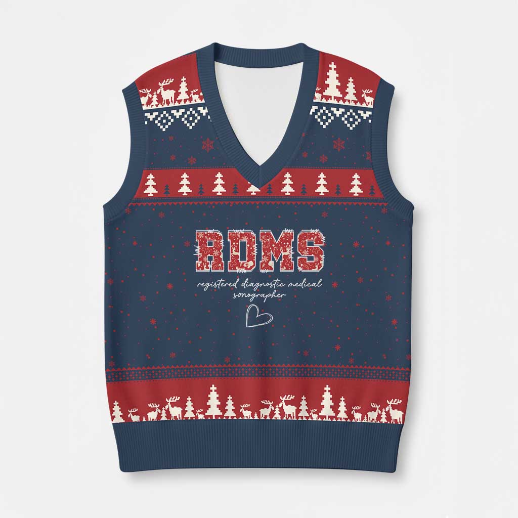 Xmas Sonographer V-Neck Knit Sweater Vest RDMS Ultrasound Tech Technologist Gift - Wonder Print Shop