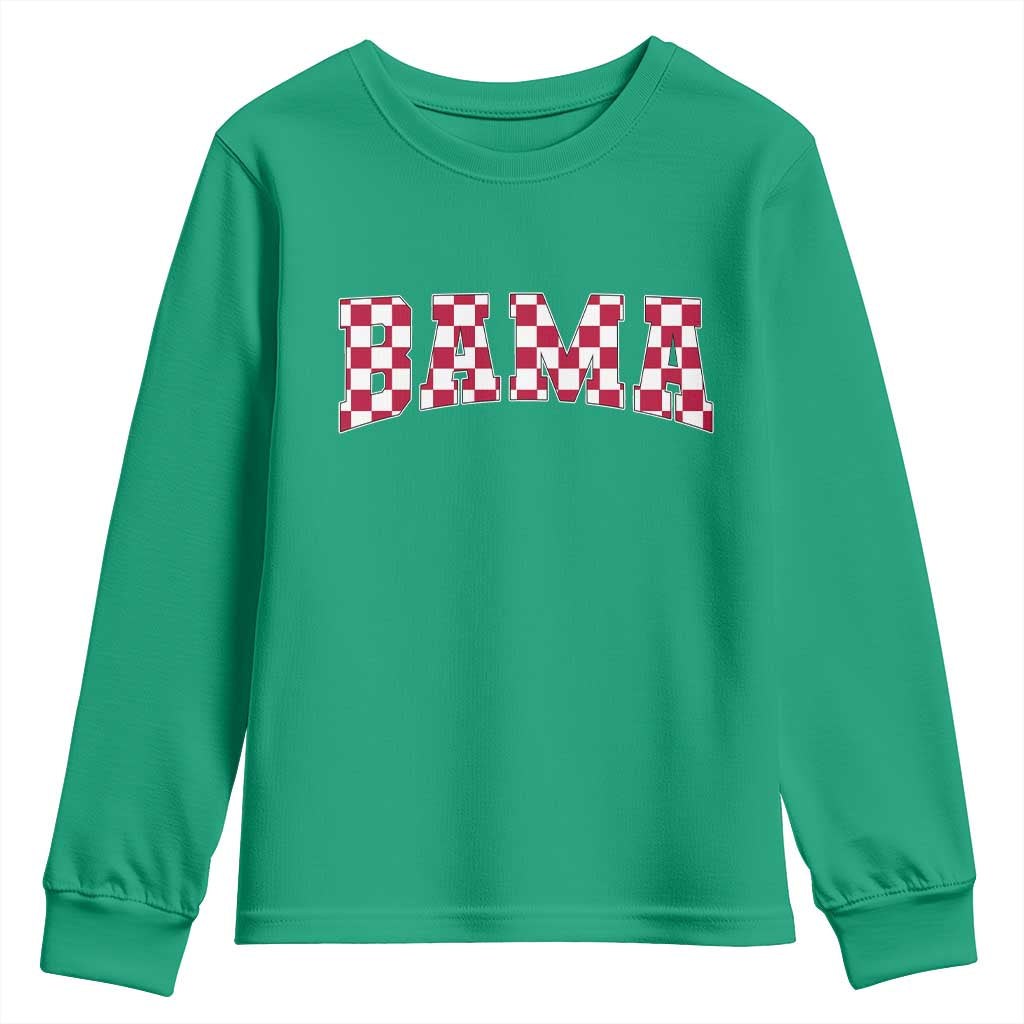 Vintage Bama Youth Sweatshirt Retro Checkered Varsity Alabama Lover AL State - Wonder Print Shop