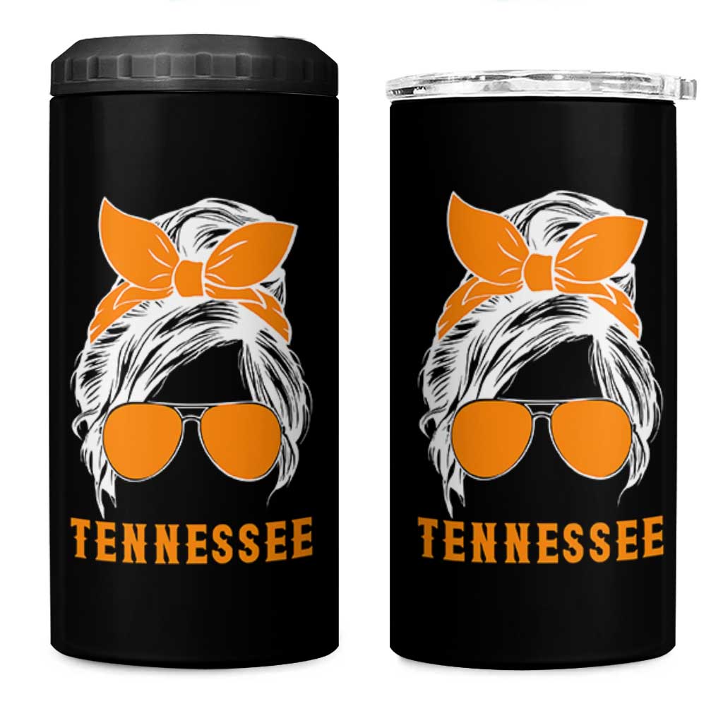 Tennessee Fan 4 in 1 Can Cooler Tumbler Volunteers College Football Lover Game Day Messy Bun - Wonder Print Shop